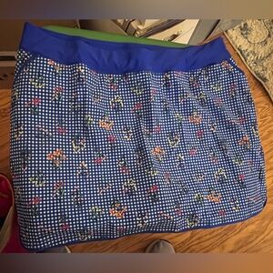 Lands' End Royal Blue Floral Gingham Swim Skort 3 in inseam